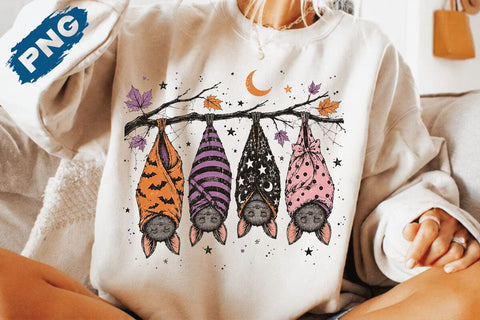 Striped Spooky Season Bats Halloween PNG, Faux Oil Painted, Cute Fall Png, Popular Halloween Shirt Design SVG DesignDestine 