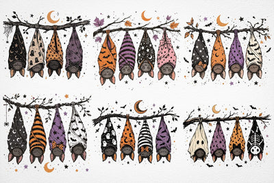 Striped Spooky Season Bats Halloween PNG, Faux Oil Painted, Cute Fall Png, Popular Halloween Shirt Design SVG DesignDestine 