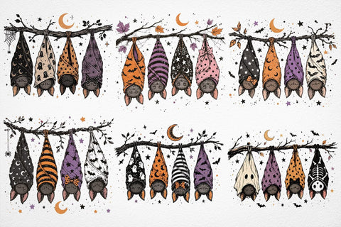 Striped Spooky Season Bats Halloween PNG, Faux Oil Painted, Cute Fall Png, Popular Halloween Shirt Design SVG DesignDestine 
