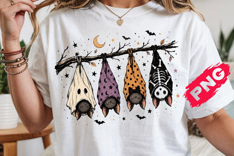 Striped Spooky Season Bats Halloween PNG, Faux Oil Painted, Cute Fall Png, Popular Halloween Shirt Design SVG DesignDestine 