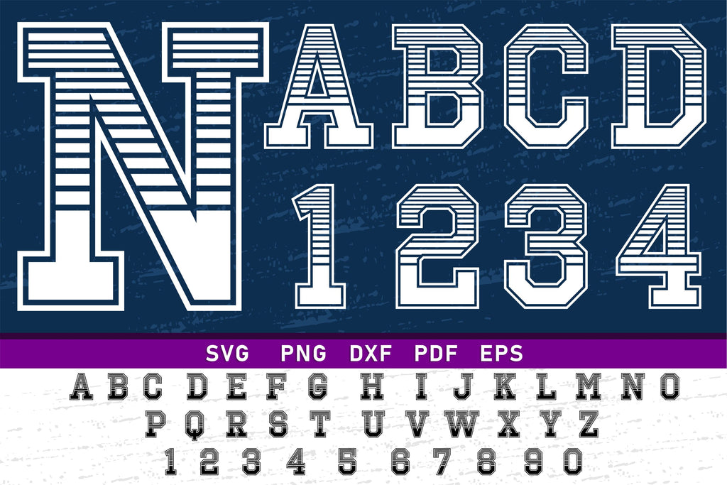 Varsity Text/numbers Stripes Varsity Font SVG Designs, Jersey Fonts SVG, College Fonts ...