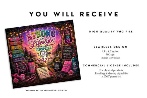 Strong Lifestyle Gym Tumbler Wrap PNG Sublimation BijouBay 