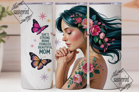 Strong Mom Floral 20oz Tumbler Wrap Sublimation sassyprint 