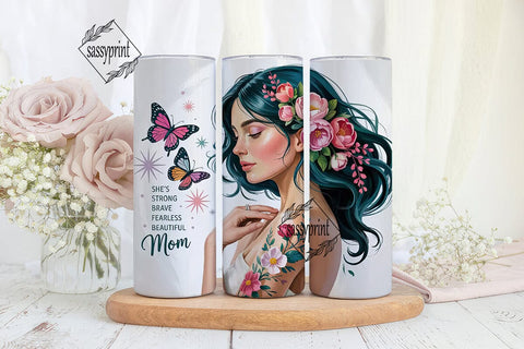 Strong Mom Floral 20oz Tumbler Wrap Sublimation sassyprint 