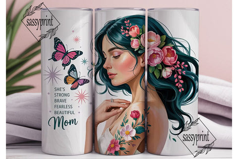 Strong Mom Floral 20oz Tumbler Wrap Sublimation sassyprint 