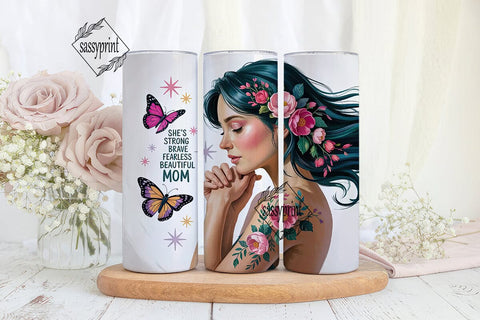 Strong Mom Floral 20oz Tumbler Wrap Sublimation sassyprint 
