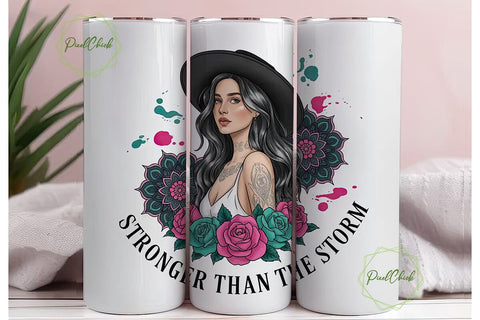 Strong Woman Floral 20oz Tumbler Wrap Sublimation PixelChick 