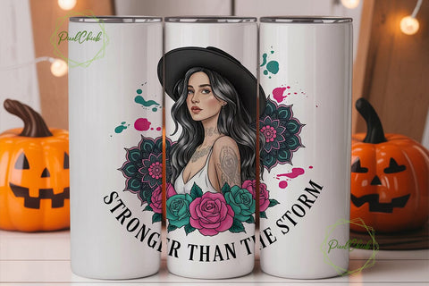 Strong Woman Floral 20oz Tumbler Wrap Sublimation PixelChick 