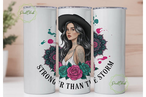 Strong Woman Floral 20oz Tumbler Wrap Sublimation PixelChick 