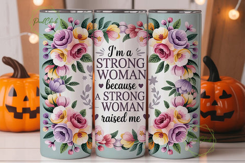 Strong Woman Floral 20oz Tumbler Wrap Sublimation PixelChick 
