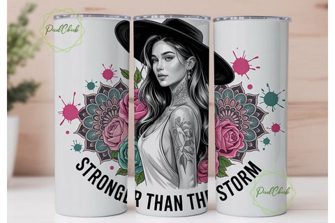 Strong Woman Floral 20oz Tumbler Wrap Sublimation PixelChick 