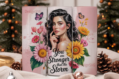 Strong Woman Floral Tumbler Wrap Sublimation DesignSVG 