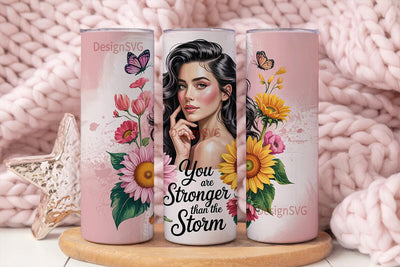 Strong Woman Floral Tumbler Wrap Sublimation DesignSVG 