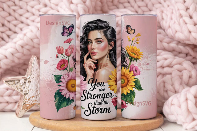 Strong Woman Floral Tumbler Wrap Sublimation DesignSVG 