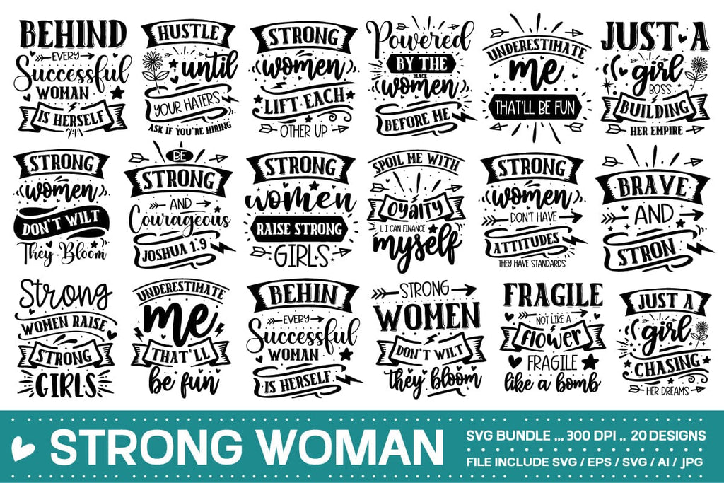 Strong woman SVG bundle / 20 designs - So Fontsy