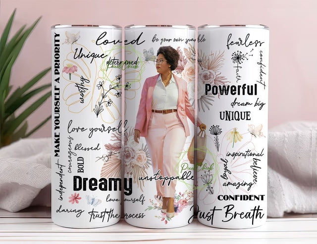 Strong Women Girl Boss Boho Design Big Beautiful Women Tumbler 20oz Skinny Tumbler Sublimation Design Straight Tapered Design PNG Tumbler Sublimation PixelChick 