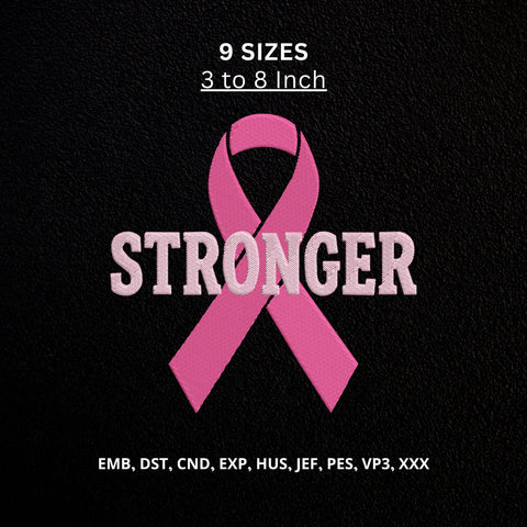 Stronger Breast Cancer Awareness Ribbon Machine Embroidery Design – Pink Ribbon Survivor Embroidery File Embroidery/Applique DESIGNS PatternFeed8 