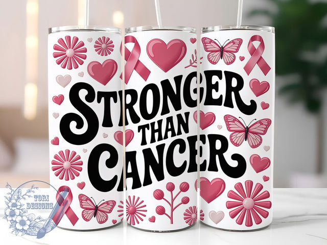 Stronger Than Cancer Pink 20oz Tumbler, Pink Ribbon, Stronger Than Cancer, 3D Tumbler, Survivor Support, Sublimation Wrap, 20Oz Tumbler Sublimation ToriDesigns 
