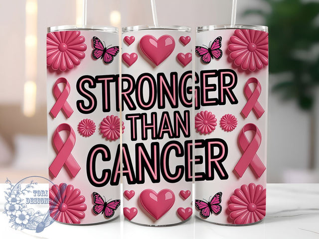 Stronger Than Cancer Pink 20oz Tumbler, Pink Ribbon, Stronger Than Cancer, 3D Tumbler, Survivor Support, Sublimation Wrap, 20Oz Tumbler Sublimation ToriDesigns 