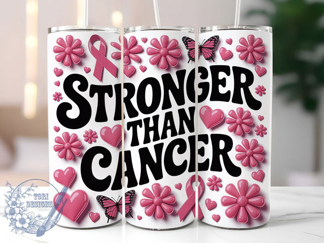 Stronger Than Cancer Pink 20oz Tumbler, Pink Ribbon, Stronger Than Cancer, 3D Tumbler, Survivor Support, Sublimation Wrap, 20Oz Tumbler Sublimation ToriDesigns 