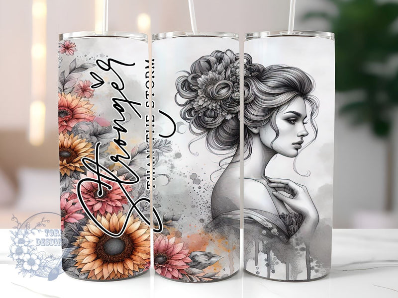 Stronger Than The Storm 20oz Skinny Tumbler, Affirmation Tumbler Png, Straight & Tapered Tumbler Wrap, Instant Digital Download Sublimation ToriDesigns 