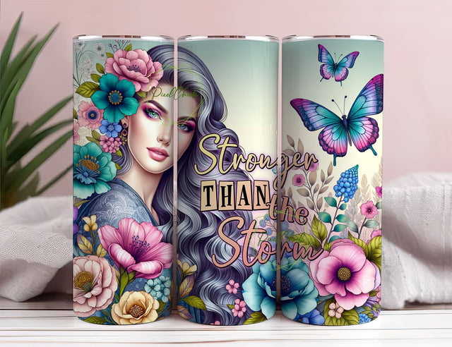 Stronger Than The Storm 20oz Tumbler Wrap, Sublimation Design, Straight Png Digital Download, Butterfly Motivational Tumbler PNG Sublimation PixelChick 
