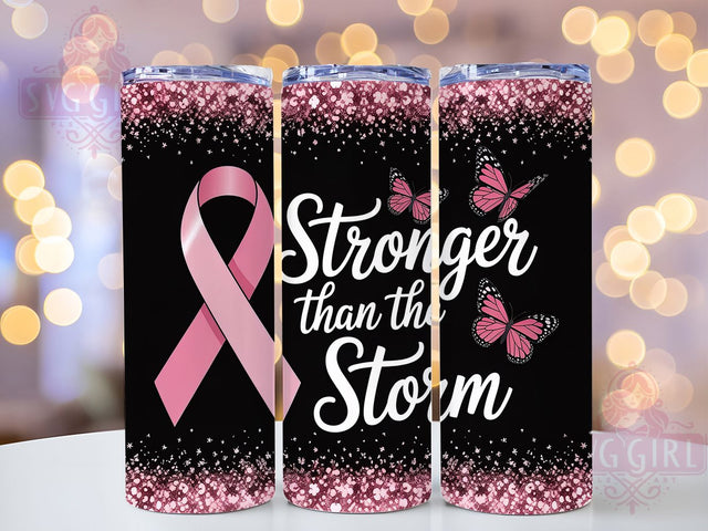 Stronger Than the Storm Pink 20oz Tumbler, Pink Ribbon, Stronger Than The Storm, Survivor Support, Hope Strength, Sublimation Wrap, 20Oz Tumbler Sublimation SvggirlplusArt 