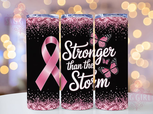 Stronger Than the Storm Pink 20oz Tumbler, Pink Ribbon, Stronger Than The Storm, Survivor Support, Hope Strength, Sublimation Wrap, 20Oz Tumbler Sublimation SvggirlplusArt 