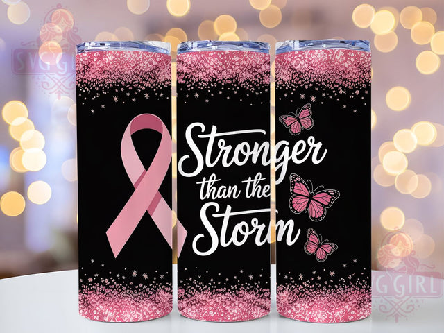Stronger Than the Storm Pink 20oz Tumbler, Pink Ribbon, Stronger Than The Storm, Survivor Support, Hope Strength, Sublimation Wrap, 20Oz Tumbler Sublimation SvggirlplusArt 