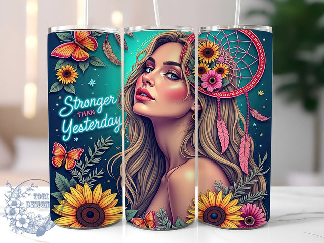 Stronger Than Yesterday, Inspirational Quote, Tumbler Wrap, 20oz Tumbler, Resilience, Digital Download, Floral Design Sublimation ToriDesigns 
