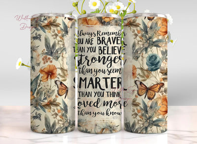 Stronger Than You Know Tumbler, 20oz Skinny Tumbler Sublimation, PNG Tumbler Download, Seamless Tumbler Sublimation WillowSageDesign 
