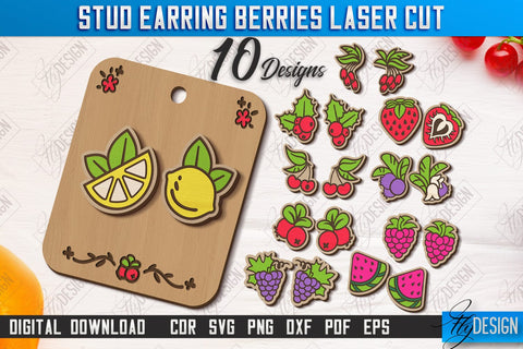 Stud Earrings Berries Laser Cut Bundle | Berry Shape | Jewelry | Accessories | CNC Files SVG Fly Design 