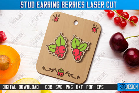 Stud Earrings Berries Laser Cut Bundle | Berry Shape | Jewelry | Accessories | CNC Files SVG Fly Design 