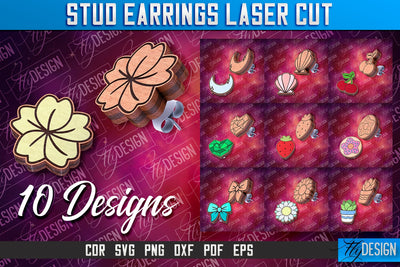 Stud Earrings Laser Cut | Accessories Laser Cut SVG Design | CNC Files SVG Fly Design 