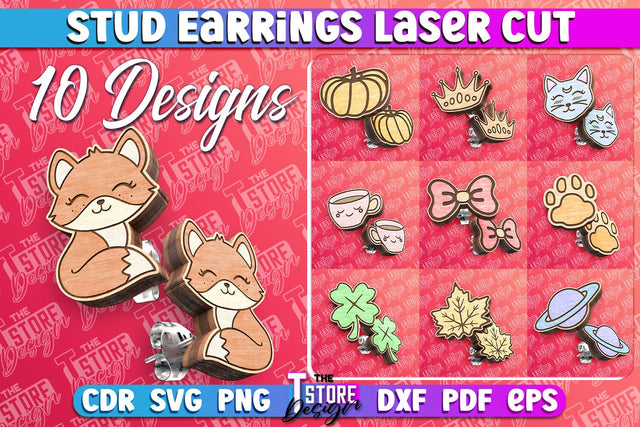 Stud Earrings Laser Cut | Accessories Laser Cut SVG Design | CNC Files SVG The T Store Design 