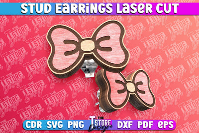 Stud Earrings Laser Cut | Bow Laser Cut SVG Design | CNC Files SVG The T Store Design 