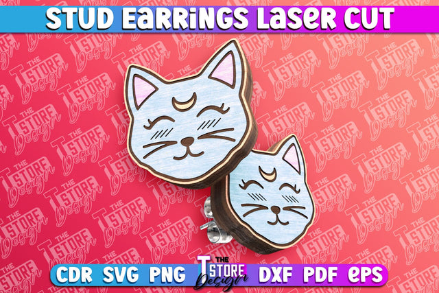 Stud Earrings Laser Cut | Cat Laser Cut SVG Design | CNC Files SVG The T Store Design 