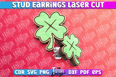 Stud Earrings Laser Cut | Clover Laser Cut SVG Design | CNC Files SVG The T Store Design 
