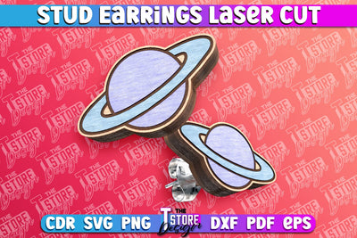 Stud Earrings Laser Cut | Planet Laser Cut SVG Design | CNC Files SVG The T Store Design 