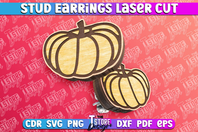 Stud Earrings Laser Cut | Pumpkin Laser Cut Design | CNC Files SVG The T Store Design 