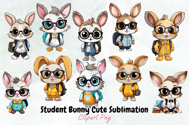 Student Bunny Cute Sublimation Clipart Bundle Sublimation Designangry 