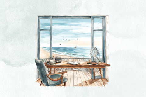 Study Room with Sea Background Art Bundle Sublimation Designangry 