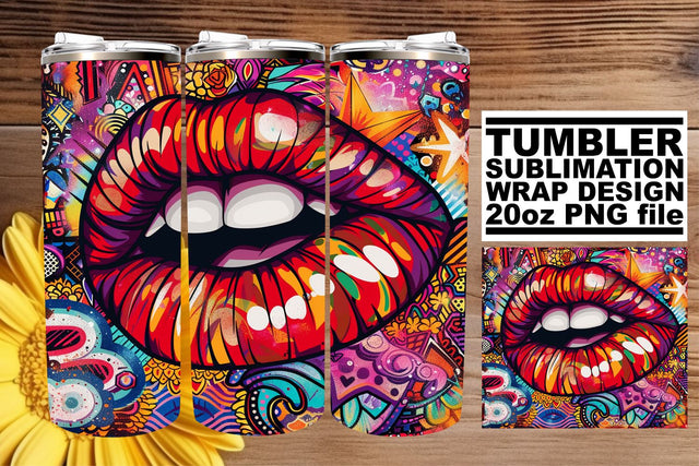 Stunning 20oz Tumblers Wrap – Colorful Lips Sublimation Print Sublimation afrosvg 
