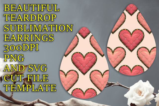 Stunning earring design, perfect for sublimation projects, Heart Sublimation HoodArtCraft 