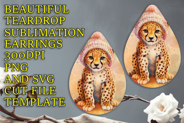 Stunning teardrop earrings template, perfect for DIY, Animals Sublimation HoodArtCraft 