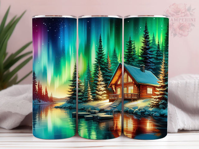 Stunning Water Color Landscape With Cabin 20oz Tumbler Wrap PNG, Cabin Tumbler Png, Straight & Tapered Tumbler Wrap, Instant Digital Download Sublimation Li Zamperini 