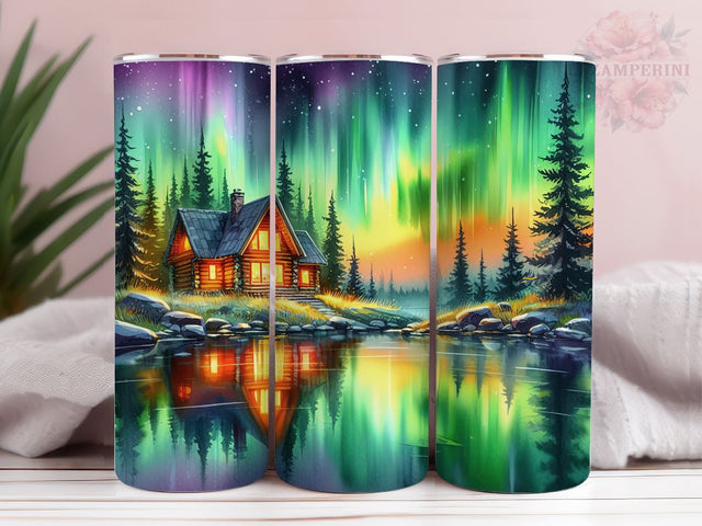 Stunning Water Color Landscape With Cabin 20oz Tumbler Wrap PNG, Cabin Tumbler Png, Straight & Tapered Tumbler Wrap, Instant Digital Download Sublimation Li Zamperini 