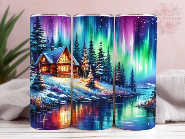 Stunning Water Color Landscape With Cabin 20oz Tumbler Wrap PNG, Cabin Tumbler Png, Straight & Tapered Tumbler Wrap, Instant Digital Download Sublimation Li Zamperini 