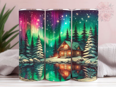 Stunning Water Color Landscape With Cabin 20oz Tumbler Wrap PNG, Cabin Tumbler Png, Straight & Tapered Tumbler Wrap, Instant Digital Download Sublimation Li Zamperini 