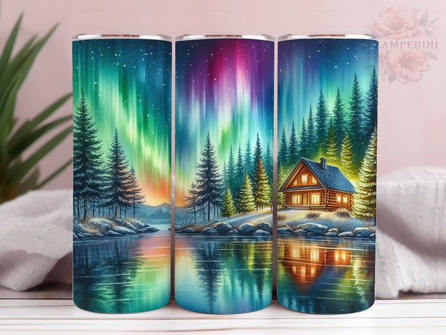 Stunning Water Color Landscape With Cabin 20oz Tumbler Wrap PNG, Cabin Tumbler Png, Straight & Tapered Tumbler Wrap, Instant Digital Download Sublimation Li Zamperini 